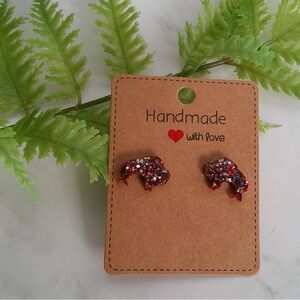 Buffalo Bills inspired Blue red and silver glitter resin stud earrings